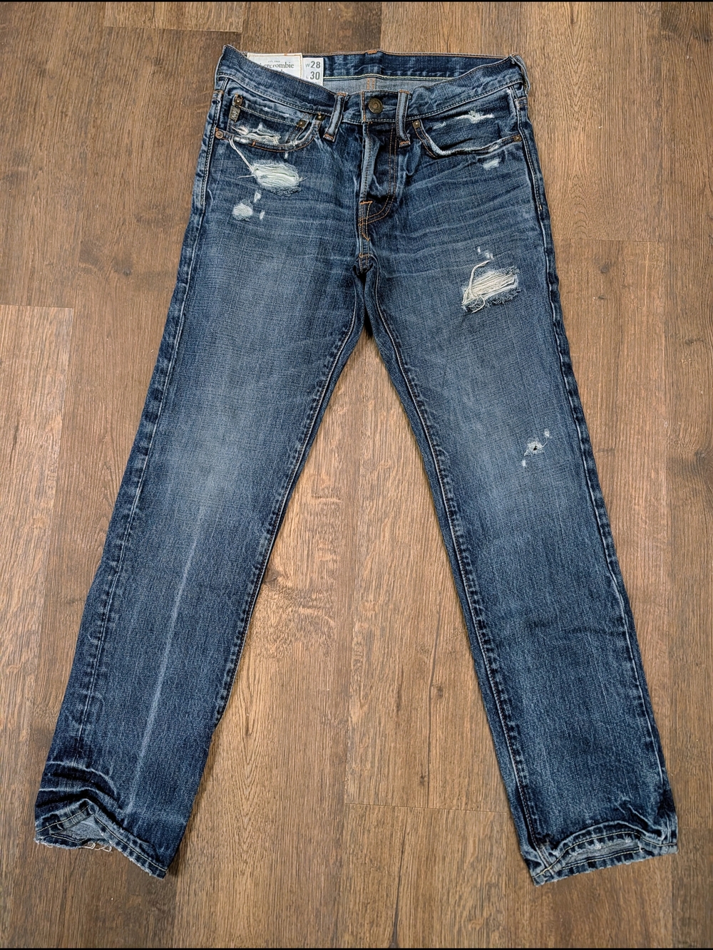 Abercrombie & Fitch Slim Straight Distressed Blue Jeans